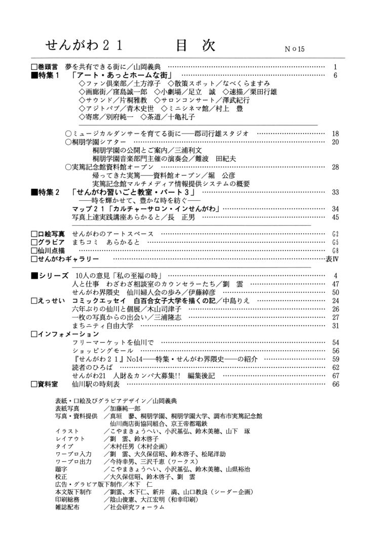 No.15 の誌面目次
